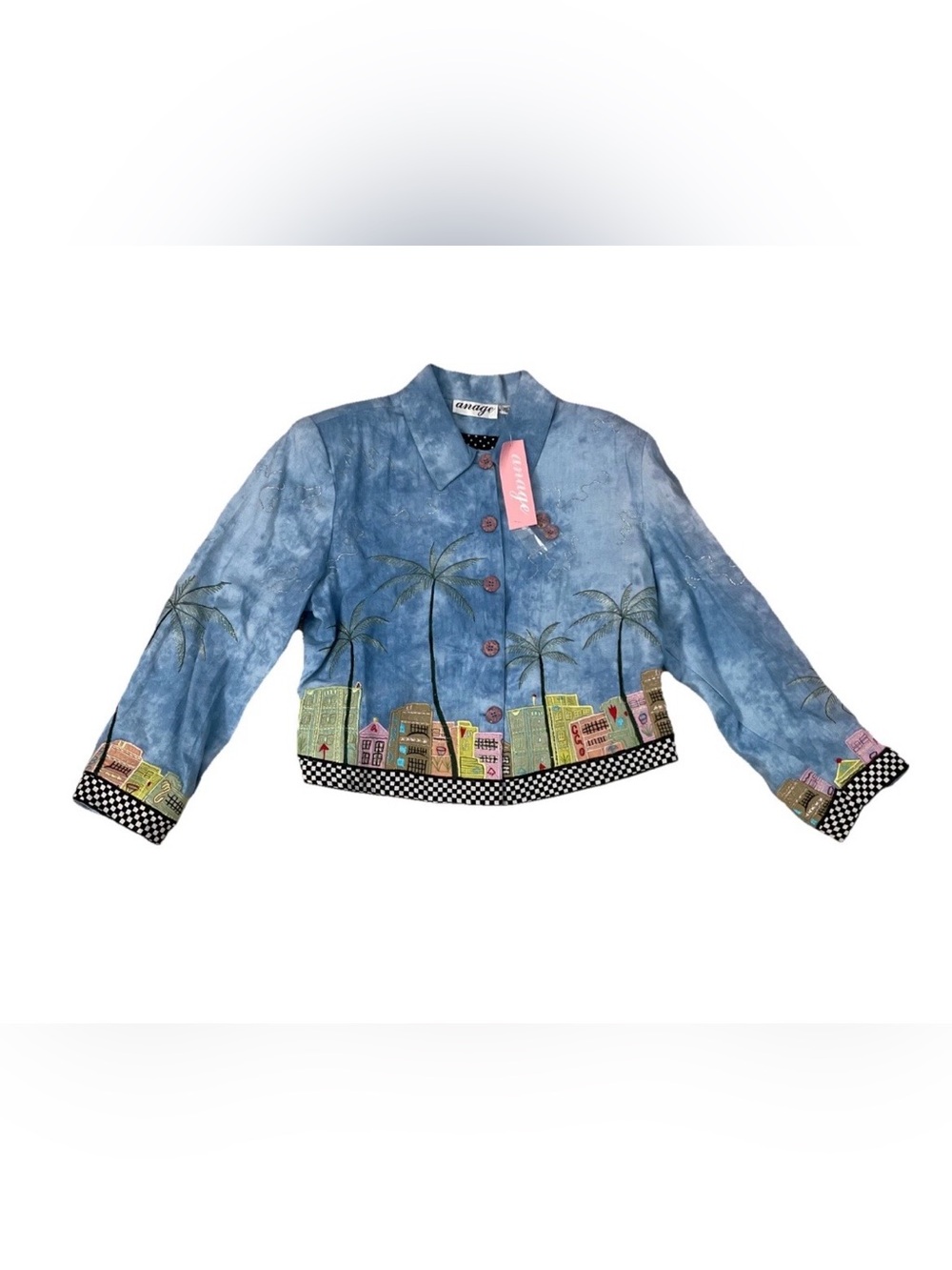 Anage Glitter Embroidered Miami Cityscape Jacket Blazer Womens Sz M New W/ Tags!